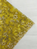 Floral Metallic Lace Fabric - Gold - Corded Embroidered Floral Sequins Fabric by Yard