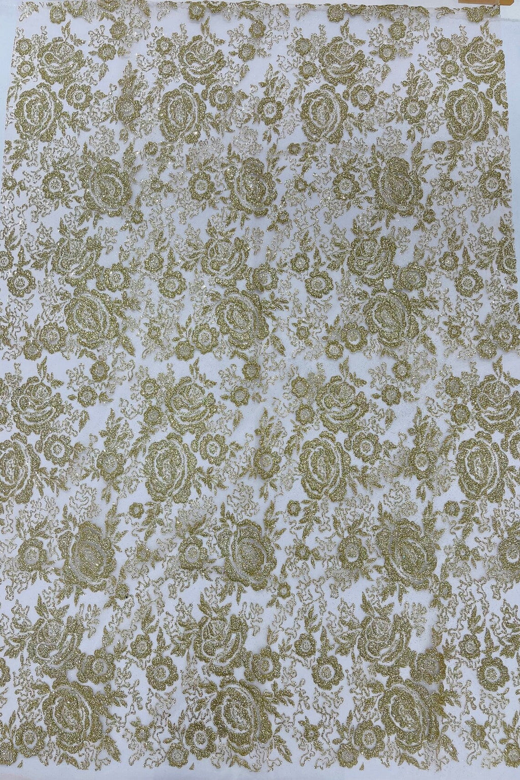 3D Rose Chunky Glitter Fabric - Gold - Rose Floral Design Glitter on Tulle Fabric Sold by Yard