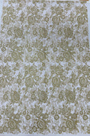 3D Rose Chunky Glitter Fabric - Gold - Rose Floral Design Glitter on Tulle Fabric Sold by Yard