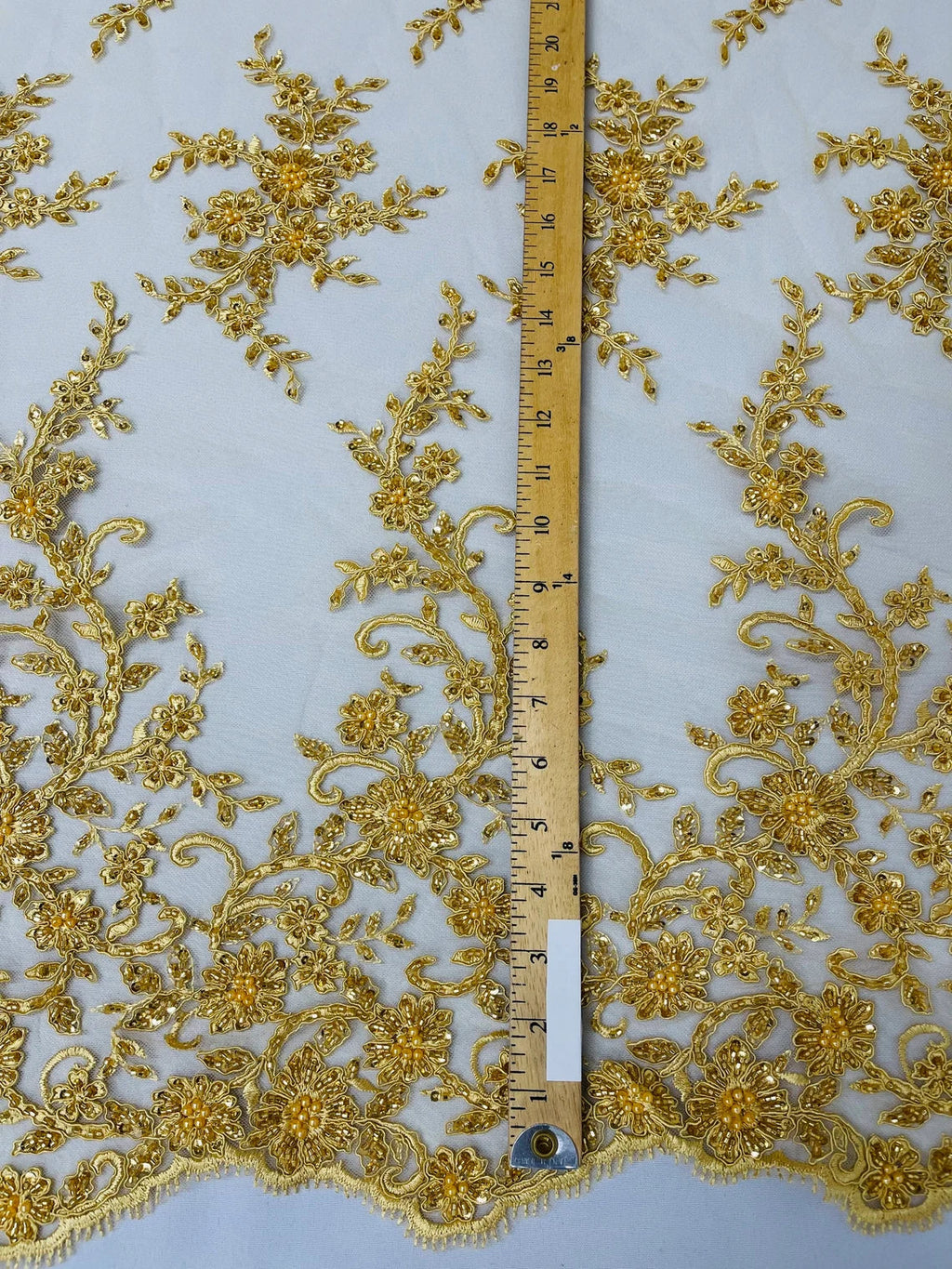 Beaded Floral Cluster - Gold - Fancy Embroidered Glamorous Floral Design Sold by Yard