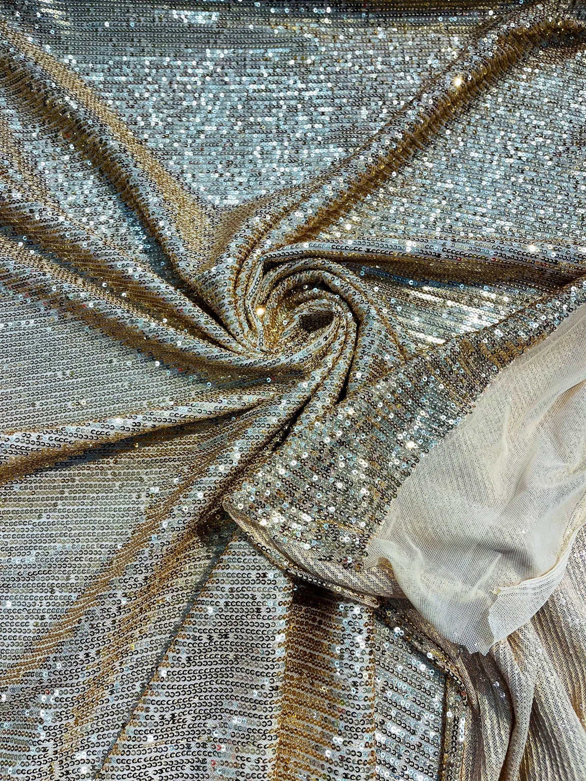 Mille Striped Stretch Sequins - Gold - 4 Way Stretch Spandex Sequins Striped Fabric By The Yard