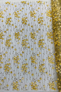 3D Glitter Floral Fabric - Gold - 3D Flowers with Sequins and Glitter on Mesh Sold By Yard