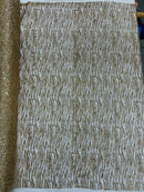 Zebra Stripe Glitter Fabric - Gold - Glitter Design Zebra Lines on Lace Fabric By Yard