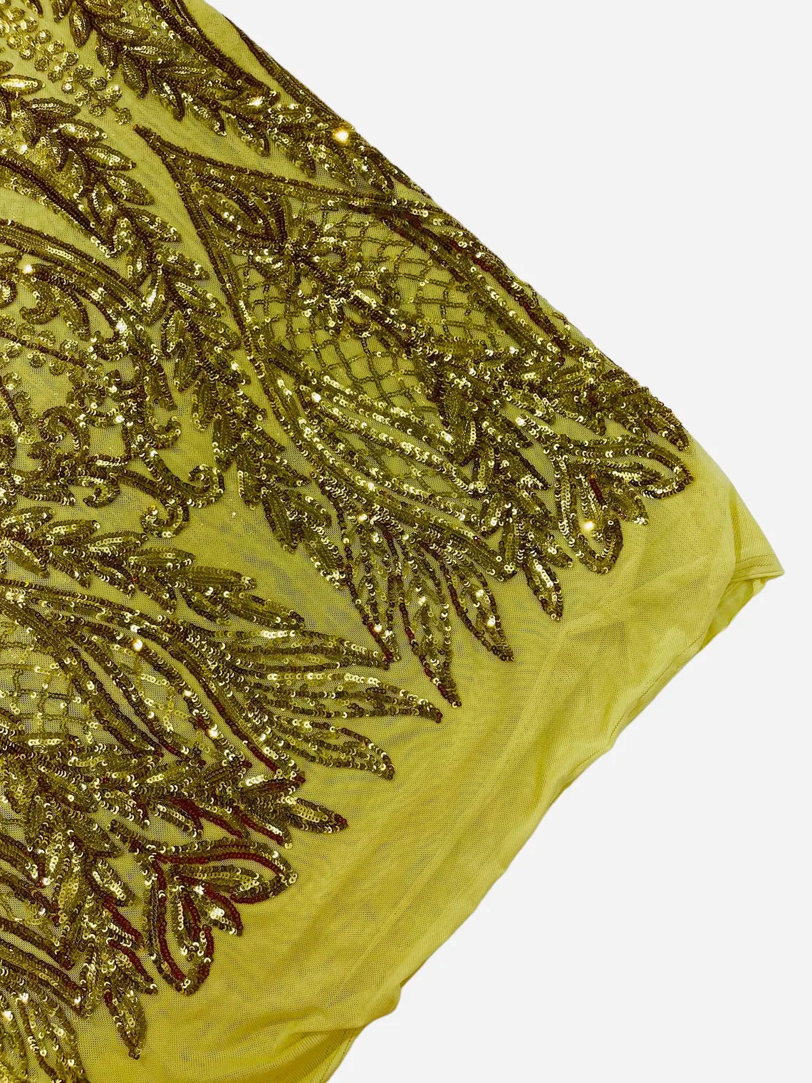 Mermaid Design Sequins Fabric - Gold - Sequins Fabric 4 Way Stretch on Mesh By Yard