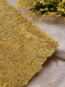 King Lace Pattern Fabric - Gold - Embroidered Sequins on Lace Mesh Fabric By Yard