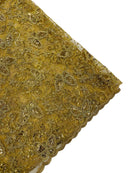 Butterfly Sequins Fabric - Gold - Metallic Floral Butterfly Design on Lace Fabric By Yard