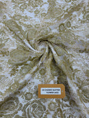 3D Rose Chunky Glitter Fabric - Gold - Rose Floral Design Glitter on Tulle Fabric Sold by Yard