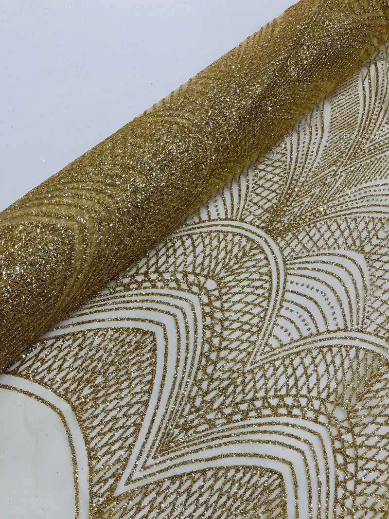 Geometric Glitter Fabric - Gold - Shimmer Glitter Geometric Design Fabric By Yard