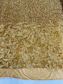 Feather Sequin Velvet Fabric - Gold - 5mm Sequins Velvet 2 Way Stretch 58/60" Fabric By Yard