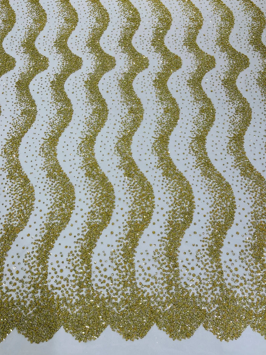 Mermaid Stripe Bead Design - Gold - Embroidered Beaded Mermaid Theme Mesh Fabric by Yard
