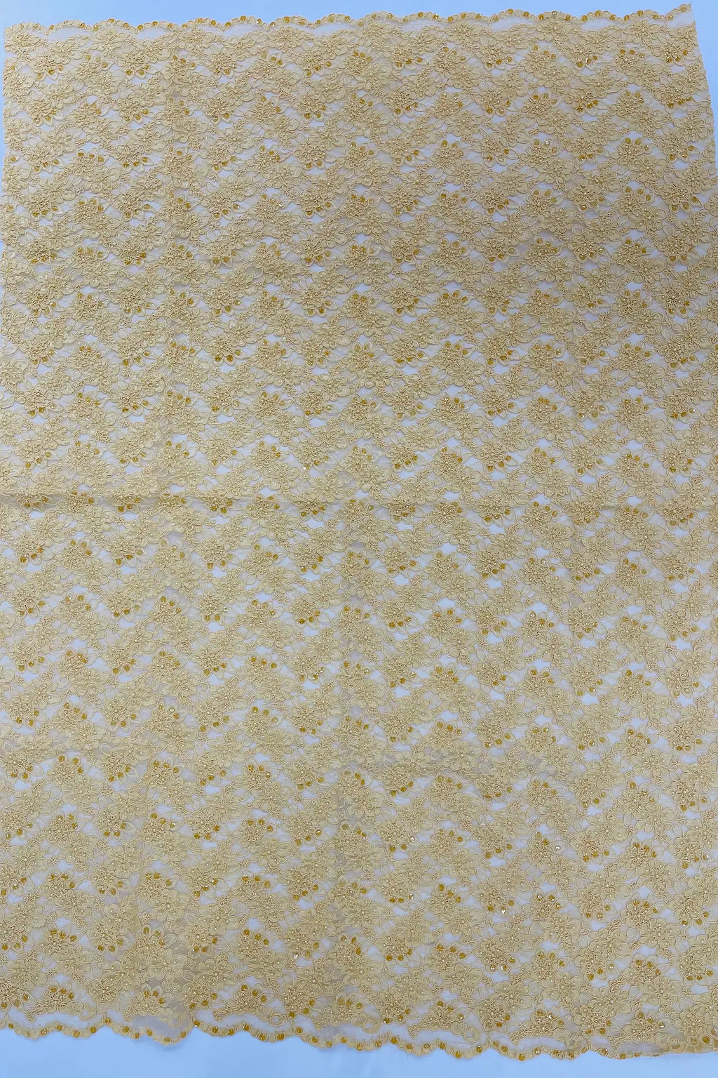Floral Pearls and Sequins Fabric - Gold - Beaded Fabric Embroidered Lace By The Yard