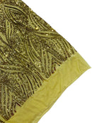 Curvy Line Design Fabric - Gold - 4 Way Stretch Sequins Design Mesh Lace Fabric by Yard