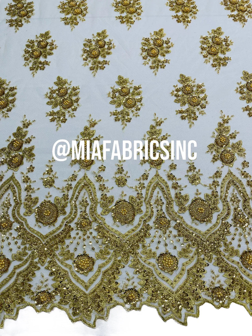 Round Flower Beaded Fabric - Gold - Embroidered Fashion Design Beads and Sequins On Mesh by The Yard