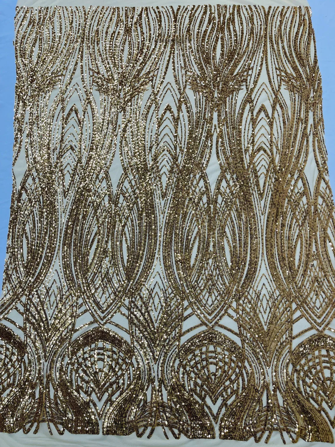 Long Wavy Pattern Sequins - Gold - 4 Way Stretch Sequins Fabric Line Design By Yard