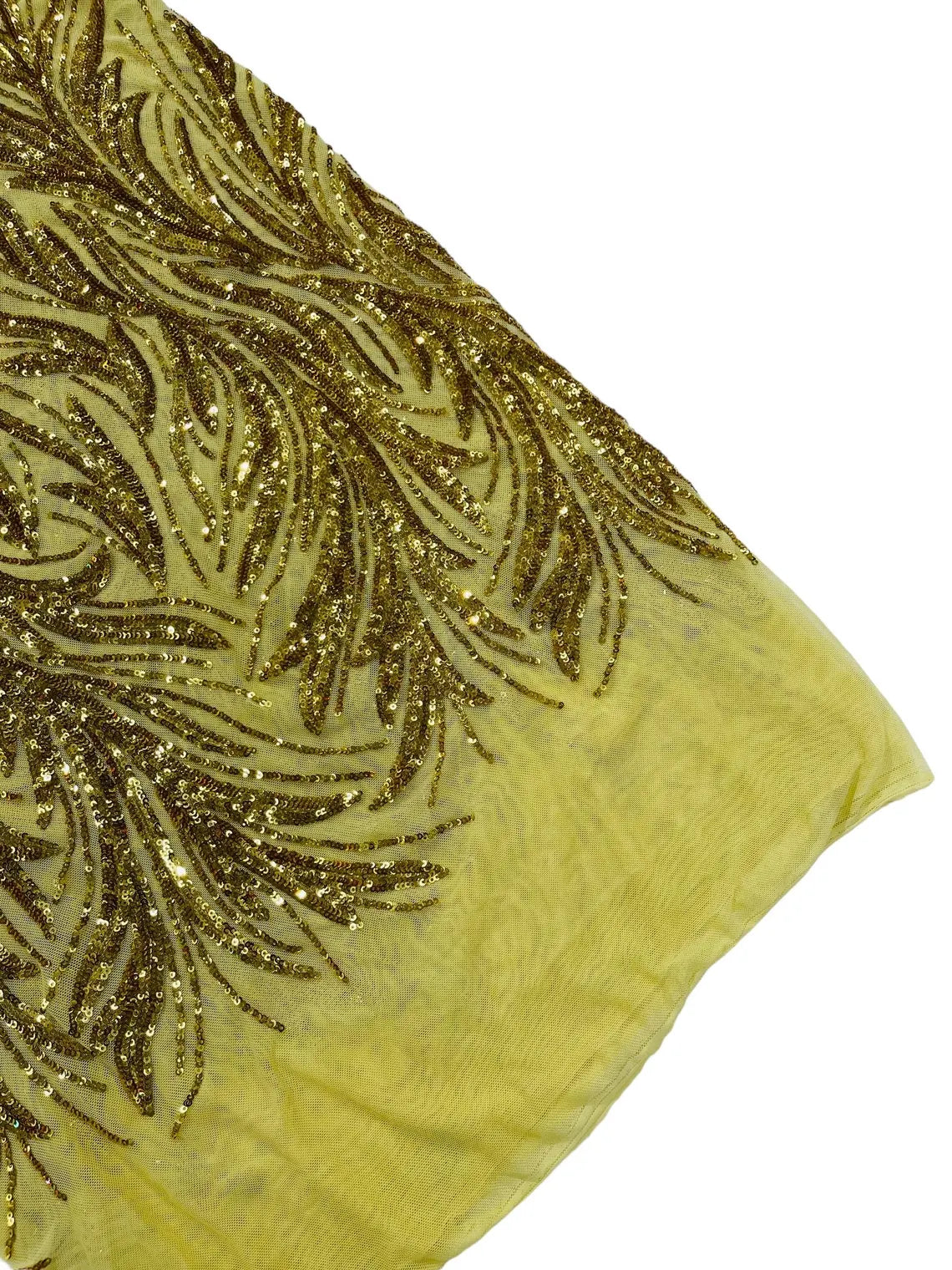 Leaf Design Stretch Sequins - Gold - 4 Way Stretch Lace Mesh Sequins Fabric by Yard