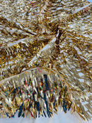 Sword Large Shiny Sequins - Gold - Hanging Iridescent Sequins On Lace Fabric By Yard