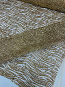 Zebra Stripe Glitter Fabric - Gold - Glitter Design Zebra Lines on Lace Fabric By Yard