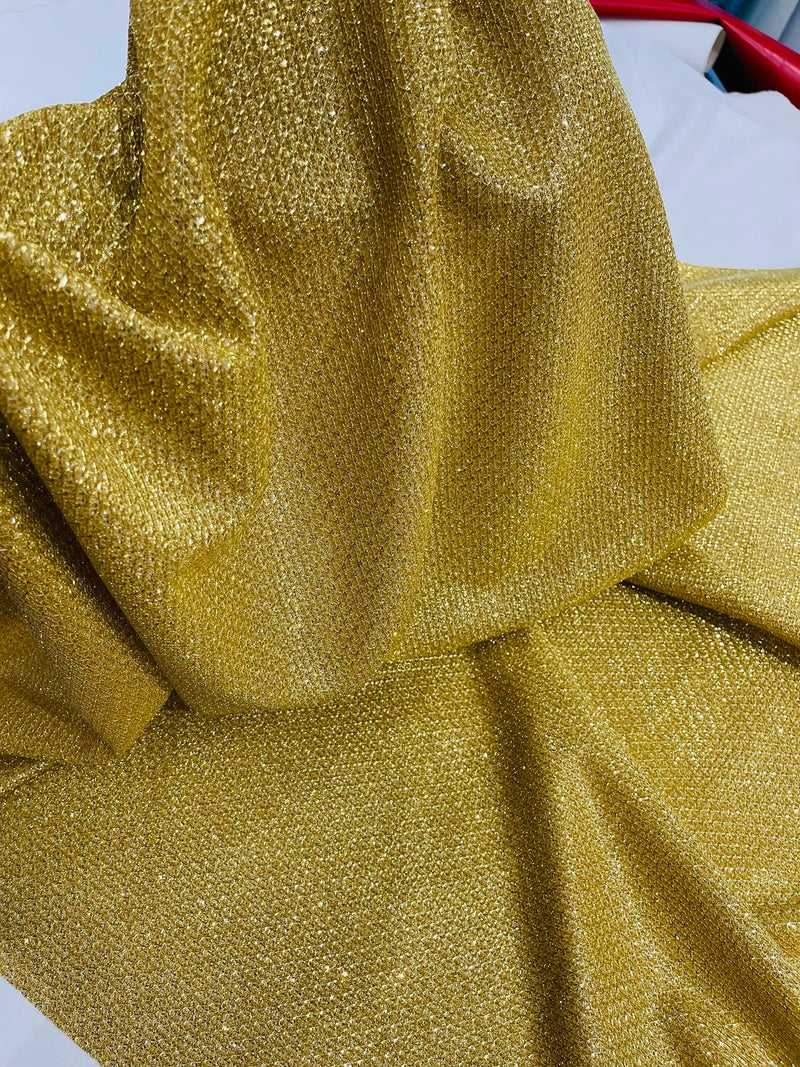 Diamond Shimmer Glitter Fabric - Gold - Sparkle Stretch Luxury Shiny Fabric By Yard