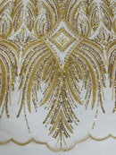 Beaded Lines Fabric - Gold - Luxury Beads and Sequins Line Design Fabric By Yard
