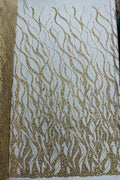 Fire Flames Design Bead Fabric - Gold - Beaded Embroidered Fire Pattern Fabric By Yard