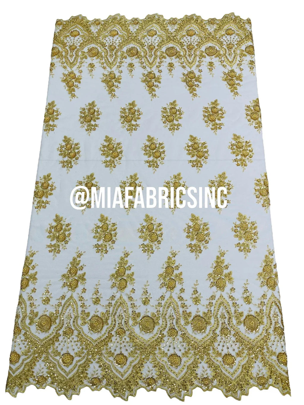 Round Flower Beaded Fabric - Gold - Embroidered Fashion Design Beads and Sequins On Mesh by The Yard