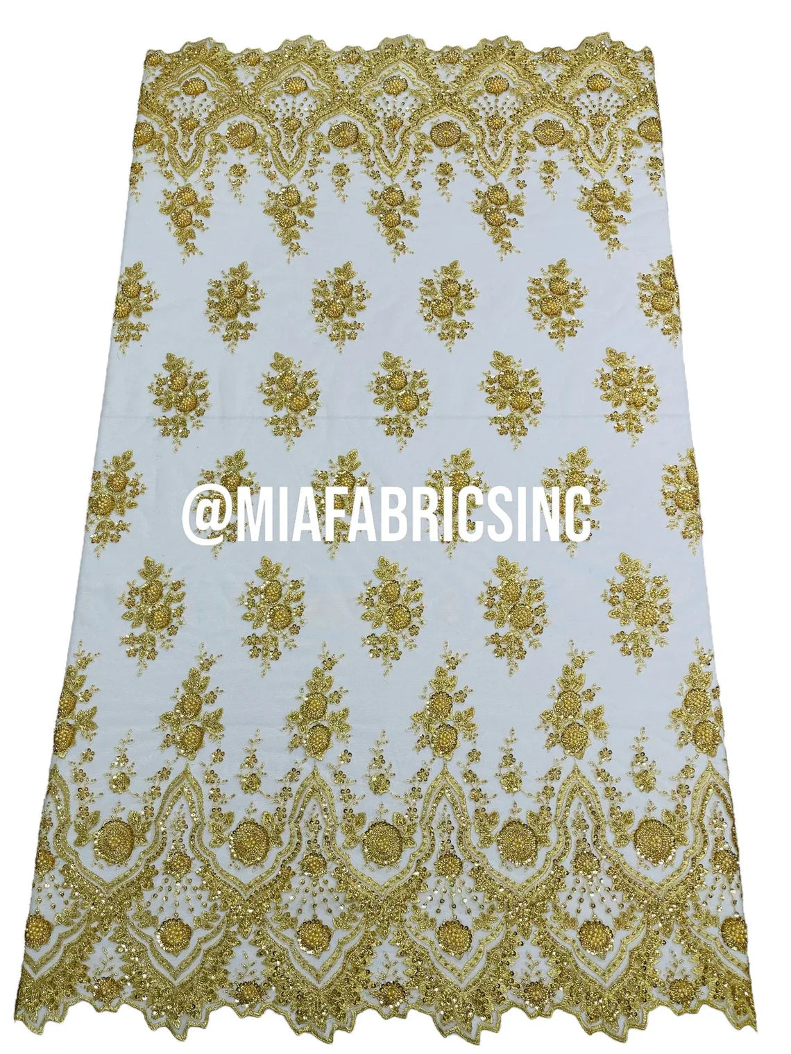 Round Flower Beaded Fabric - Gold - Embroidered Fashion Design Beads and Sequins On Mesh by The Yard