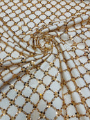 Beaded Diamond Net Fabric - Gold - Embroidered Geometric Beaded Sequins Fabric Sold By Yard