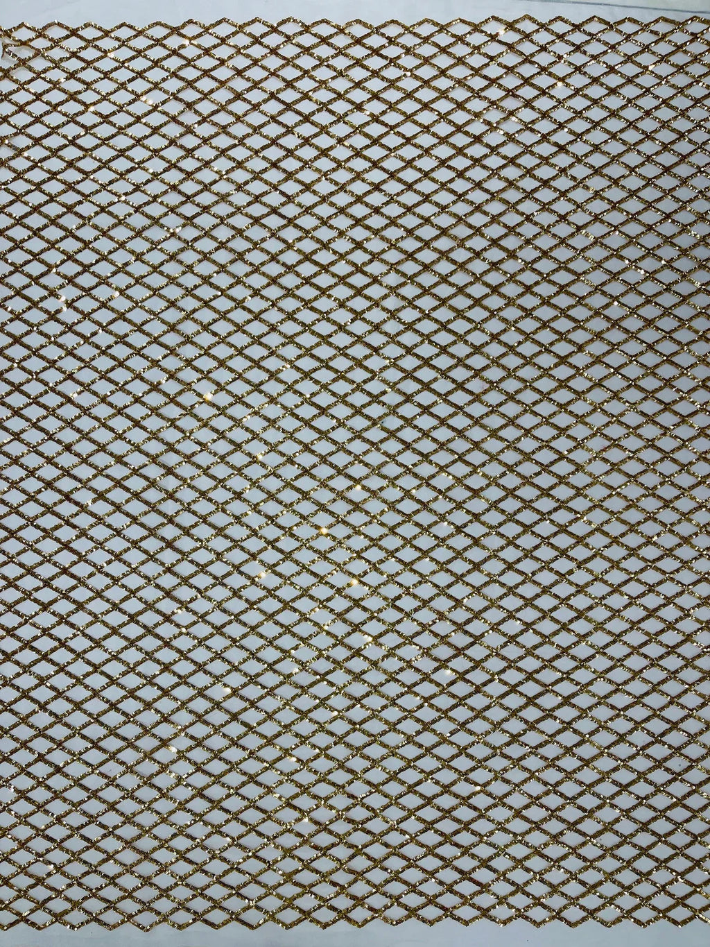 Diamond Sequins Fabric - Gold - Diamond Geometric Net Design on Mesh Lace Fabric By Yard