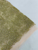 3D Rose Chunky Glitter Fabric - Gold - Rose Floral Design Glitter on Tulle Fabric Sold by Yard