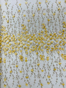3D Flower Glitter Fabric - Gold - Flower Design on Glitter Mesh Fabric Sold By Yard