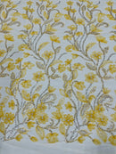 3D Tulle Flower Bead Fabric - Gold - Mesh Flower Plant Design with Beads By Yard