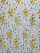 3D Glitter Floral Fabric - Gold - 3D Flowers with Sequins and Glitter on Mesh Sold By Yard