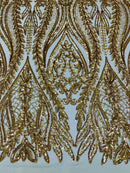 Mermaid Design Sequins Fabric - Gold - Sequins Fabric 4 Way Stretch on Mesh By Yard