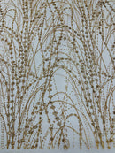 Tulle Glitter Fancy Line Fabric - Gold - Tulle Fabric with Sparkle Glitter Design Sold By Yard