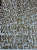Zebra Stripe Glitter Fabric - Gold - Glitter Design Zebra Lines on Lace Fabric By Yard