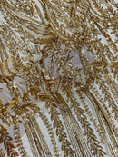 Mermaid Design Sequins Fabric - Gold - Sequins Fabric 4 Way Stretch on Mesh By Yard