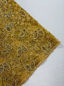 Butterfly Swirl Lace Fabric - Gold - Metallic Sequins Design on Lace Fabric By Yard