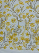 3D Tulle Flower Bead Fabric - Gold - Mesh Flower Plant Design with Beads By Yard