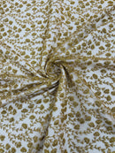 Shimmer Glitter Flower Fabric - Gold - Small Glitter Flower Design on Lace Sold By Yard