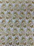 Butterfly Swirl Lace Fabric - Gold - Metallic Sequins Design on Lace Fabric By Yard