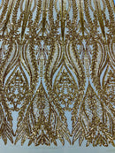 Mermaid Design Sequins Fabric - Gold - Sequins Fabric 4 Way Stretch on Mesh By Yard
