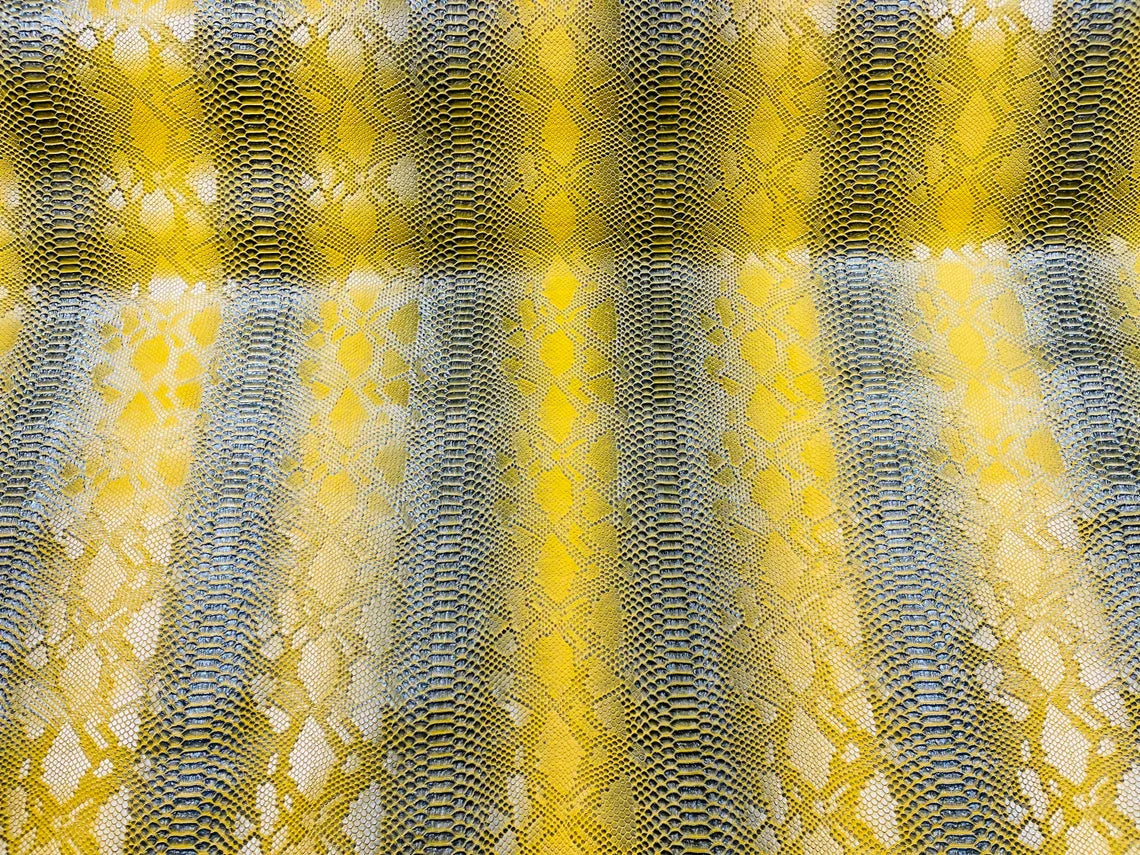 Vinyl Fabric - Gold Faux Viper Snake Skin Leather Upholstery - 3D Scales - By The Yard