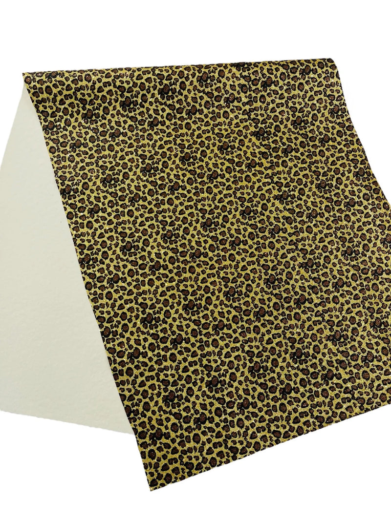 Chunky Leopard Glitter Vinyl - Gold / Brown - 54" Wide Crafting Glitter Vinyl Fabric By Yard