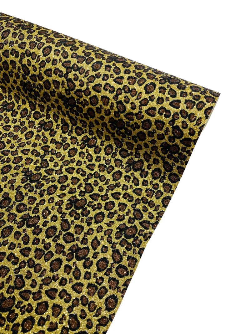 Chunky Leopard Glitter Vinyl - Gold / Brown - 54" Wide Crafting Glitter Vinyl Fabric By Yard