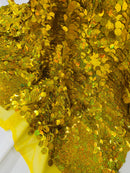 Round Large Sequins - Hologram Gold - Paillette Large Round Sequins Design Fabric By Yard