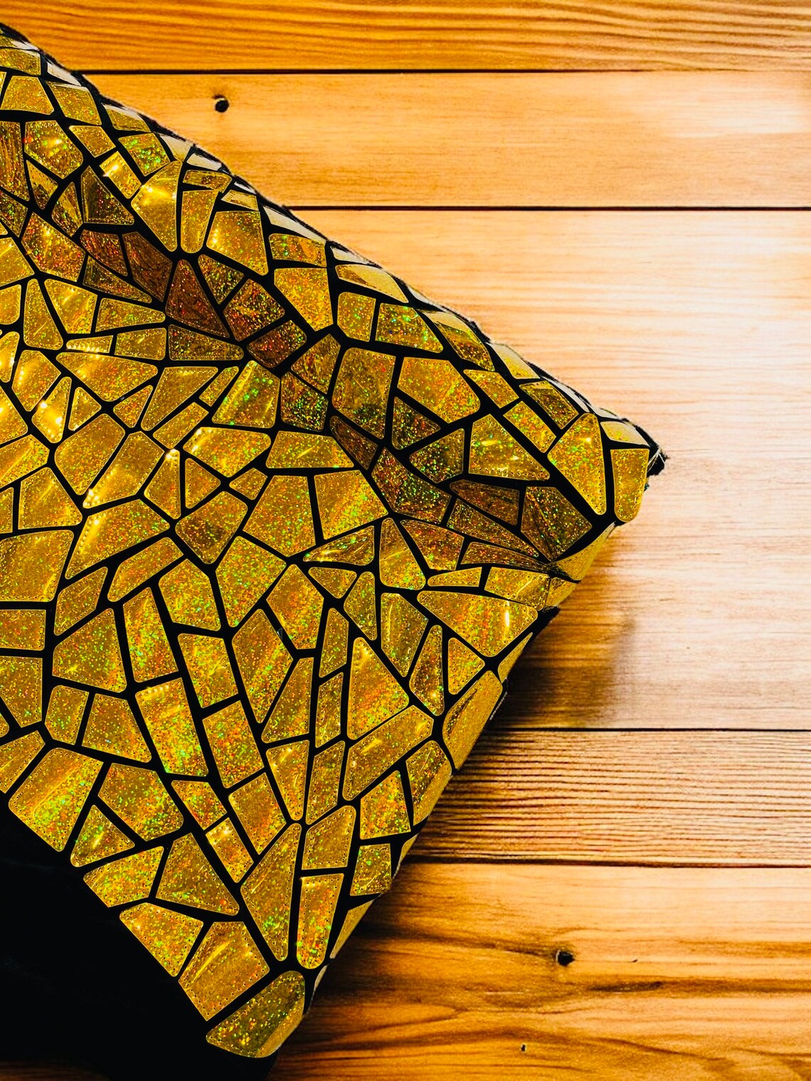 Mirror Sequins Velvet Fabric - Holographic Gold - Large Shiny Mirror Cut Sequins By Yard