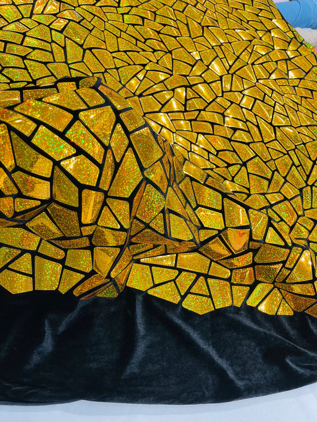 Mirror Sequins Velvet Fabric - Holographic Gold - Large Shiny Mirror Cut Sequins By Yard