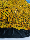 Mirror Sequins Velvet Fabric - Holographic Gold - Large Shiny Mirror Cut Sequins By Yard