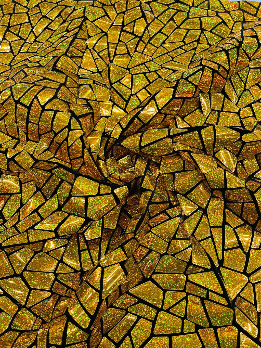 Mirror Sequins Velvet Fabric - Holographic Gold - Large Shiny Mirror Cut Sequins By Yard