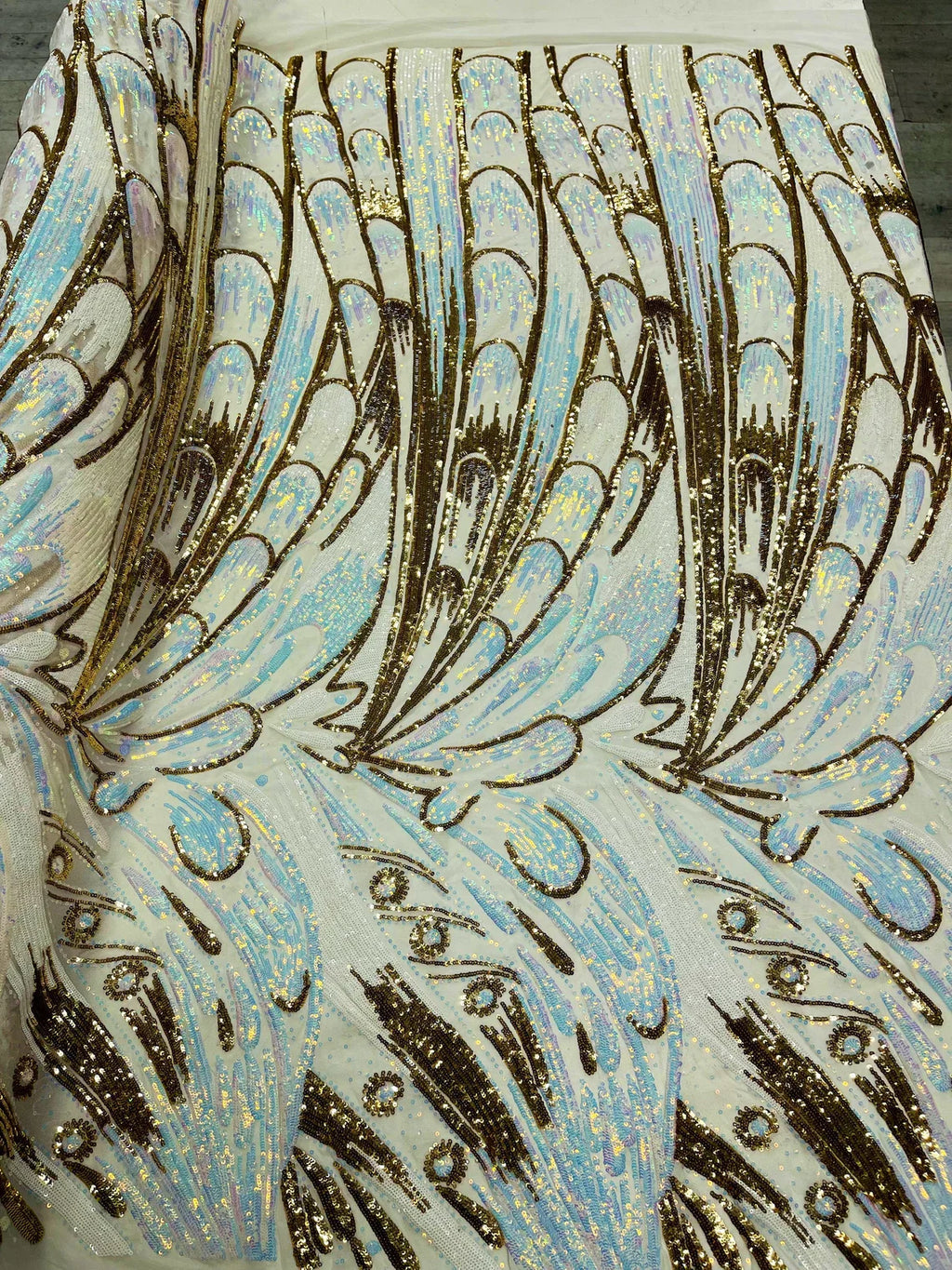 Multi-Color Sequins Design - Gold Iridescent - 4 Way Stretch Sequins Fabric By The Yard